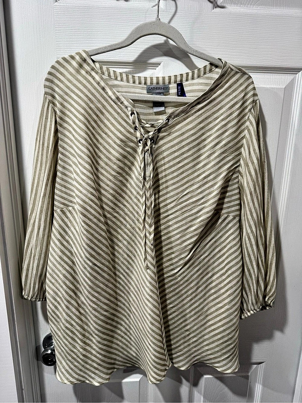 Catherines Striped Lace-Up Tunic in Beige & White Size 3XWP Like New
